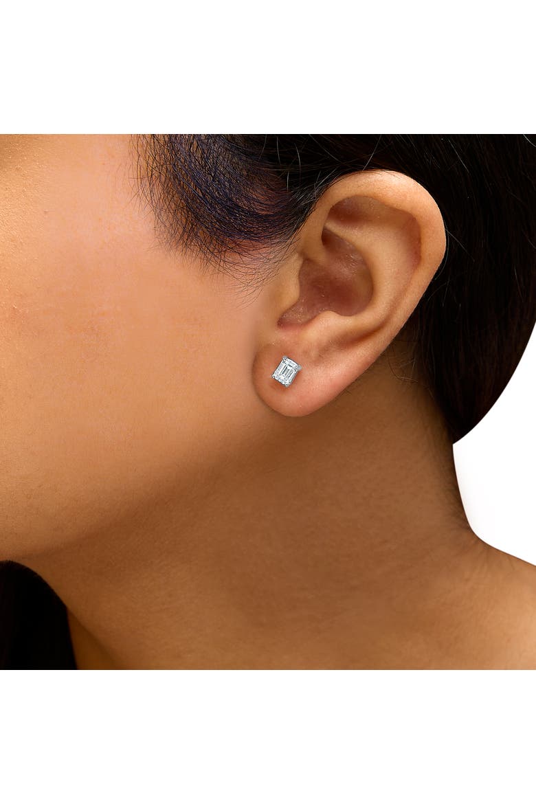 14K White Gold 1.0 Ct Emerald Lab-Grown Diamond Solitaire Stud Earrings, Alternate, color, White