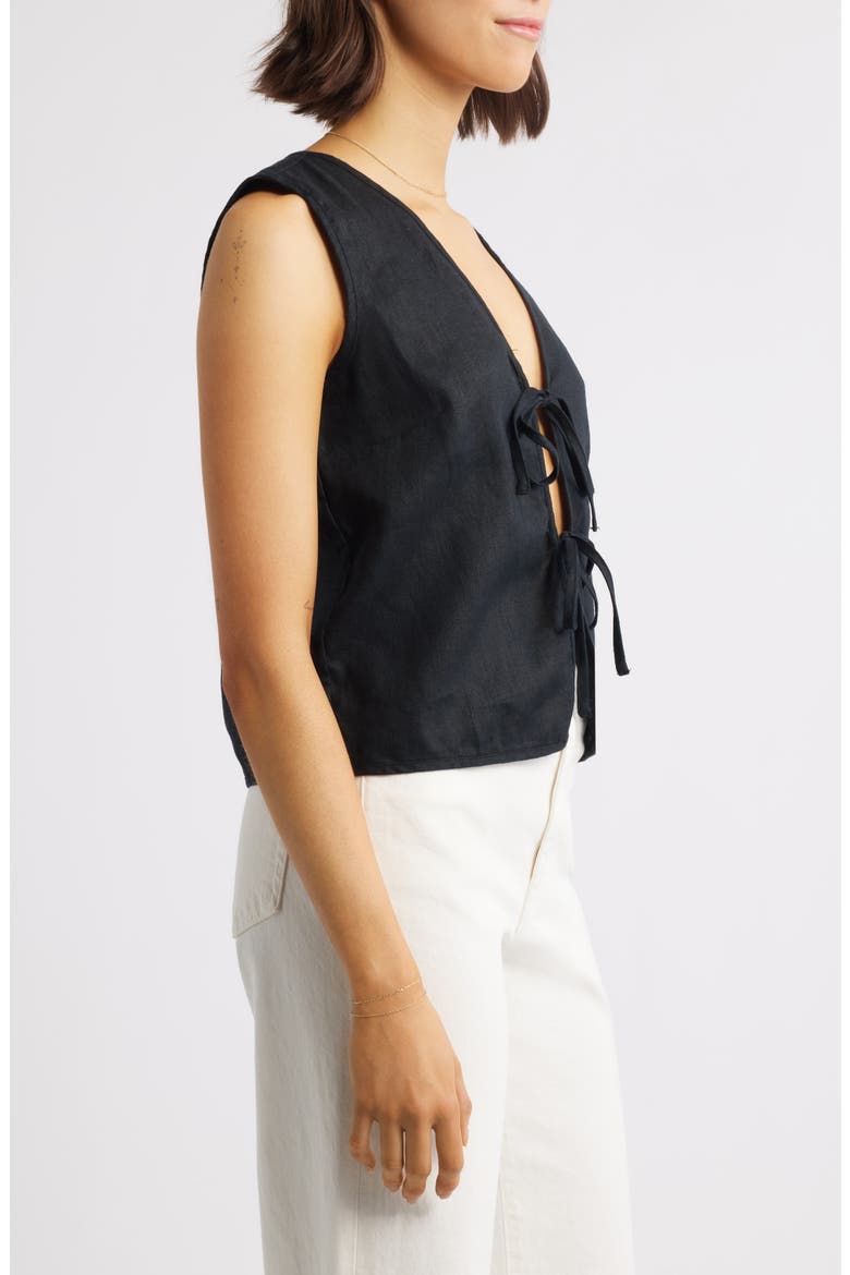 Linen Tie Front Vest, Alternate, color, BLACK