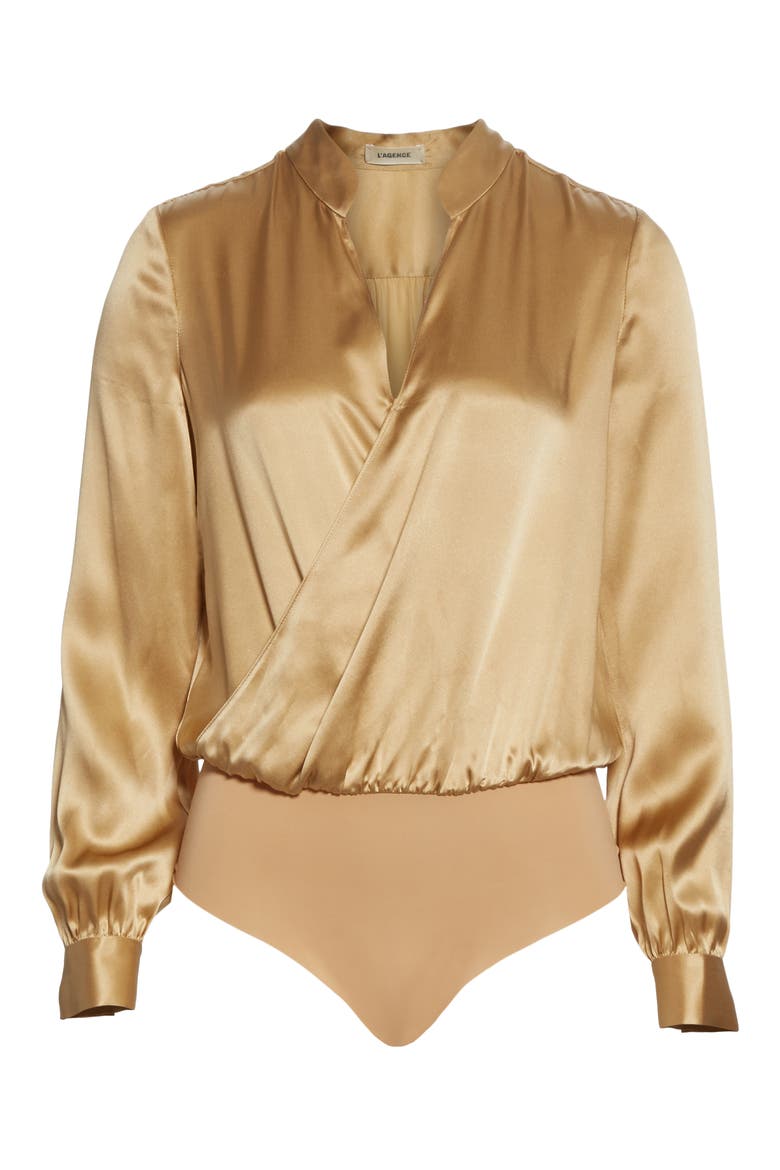 Marcella Silk Charmeuse Bodysuit, Alternate, color, TRENCH