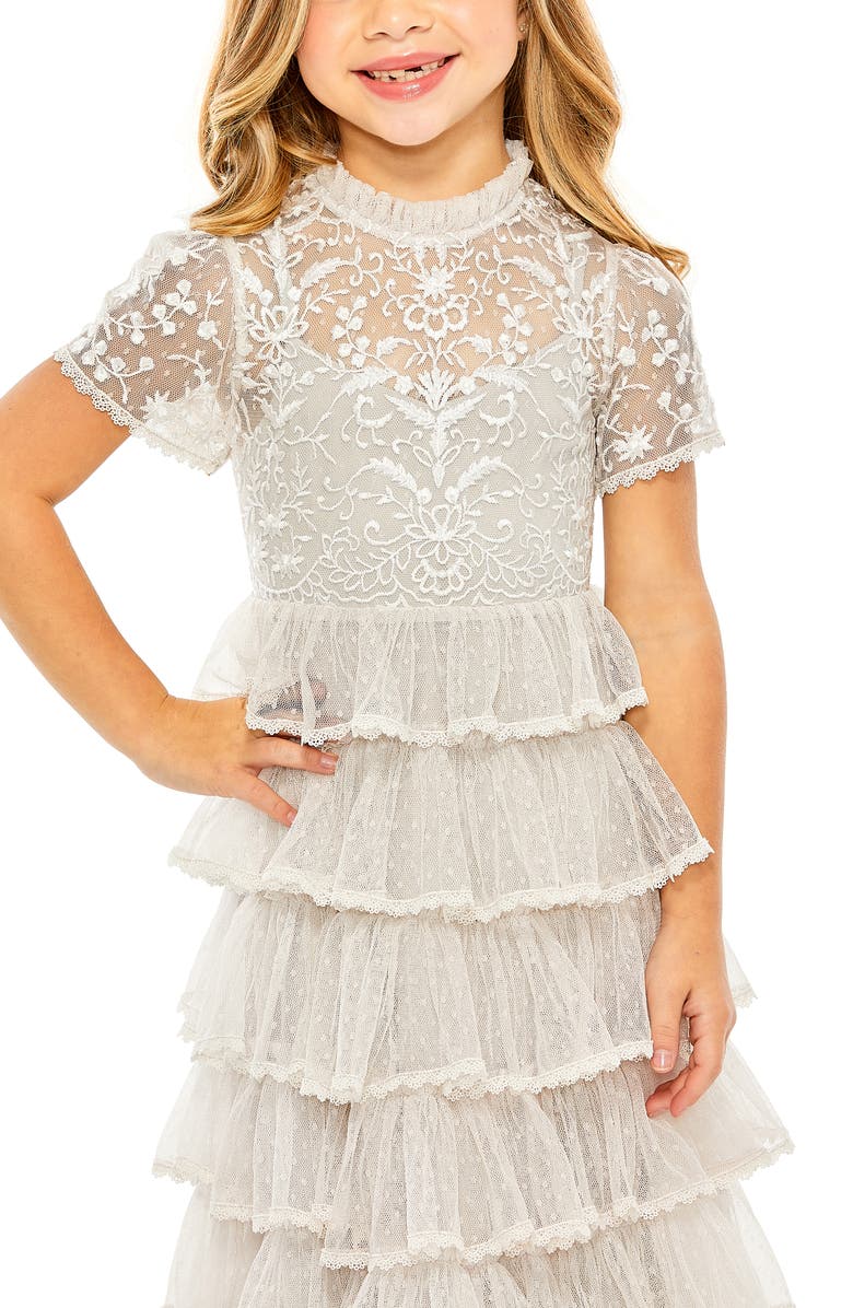 Mac Duggal Kids' Embroidered Tiered Tulle Dress, Alternate, color,