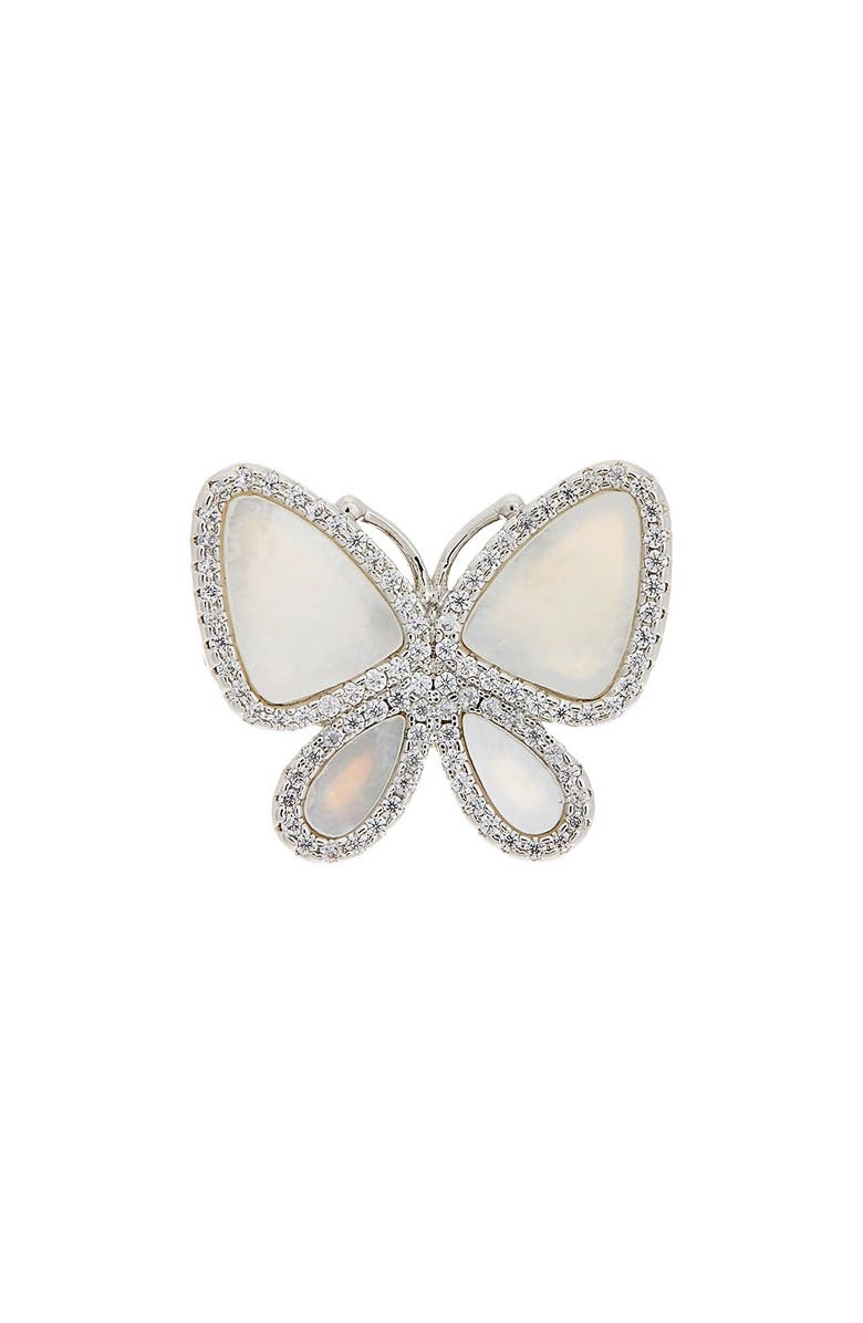 Juvell Mother-of-Pearl & Cubic Zirconia Butterfly Ring, Main, color, White Gold