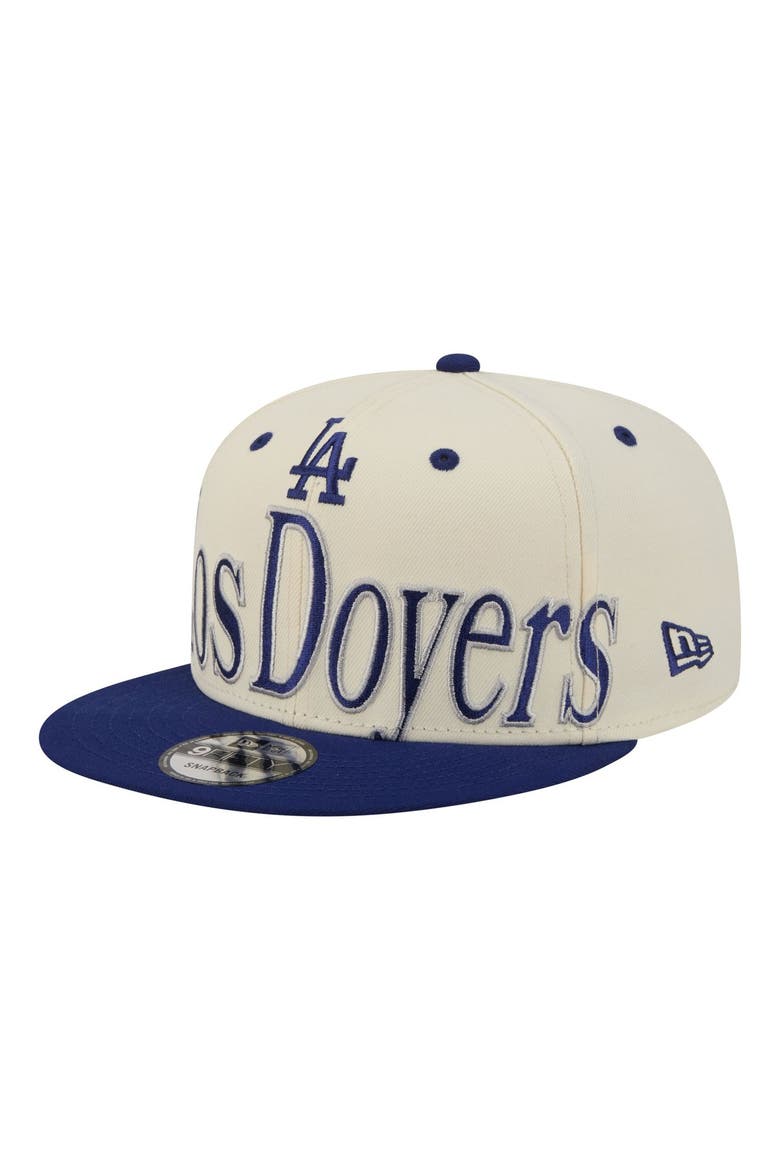 Men's New Era Cream Los Angeles Dodgers Oversized Slogan 9FIFTY Snapback Hat, Alternate, color, Cream