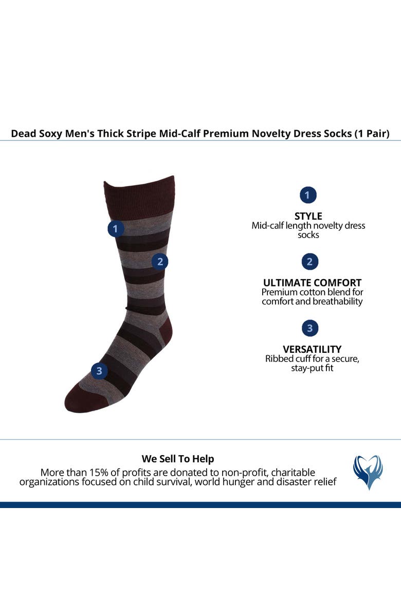 DeadSoxy Men's Thick Stripe Mid-Calf Premium Novelty Dress Socks, Alternate, color, Multiple