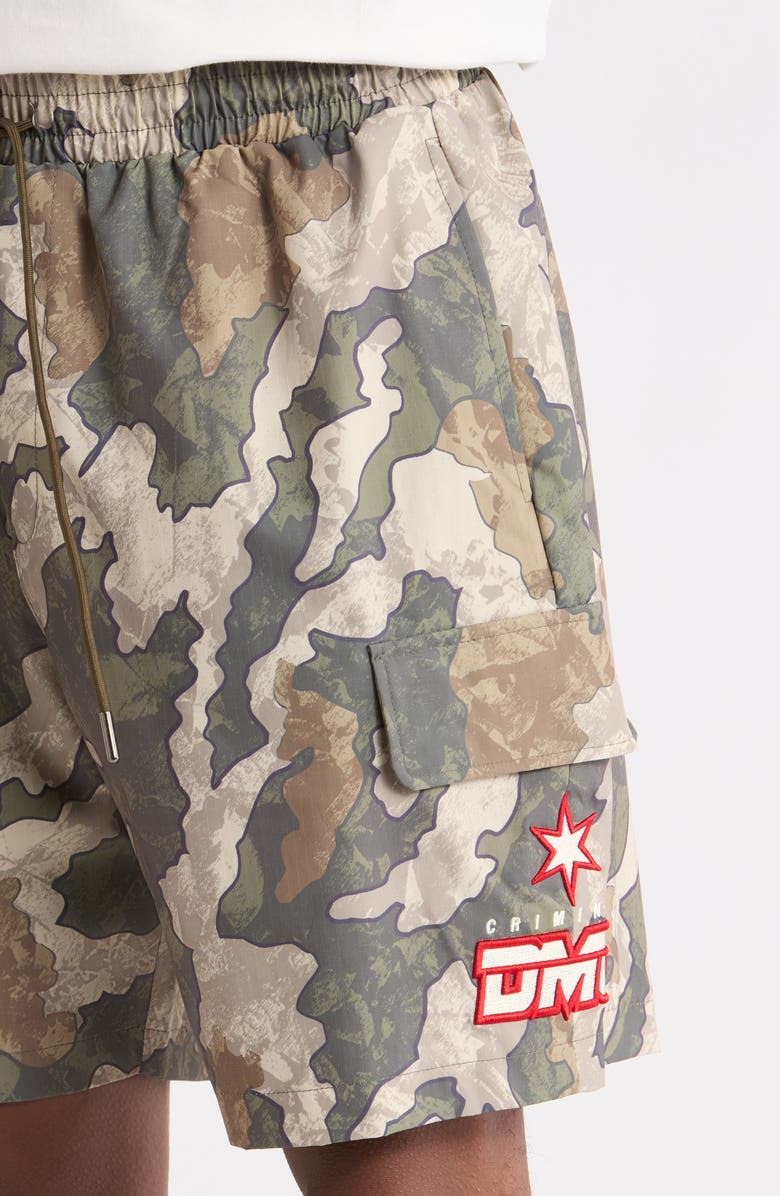 CRIMINAL DAMAGE Camo Nylon Shorts, Alternate, color, Green/ Red