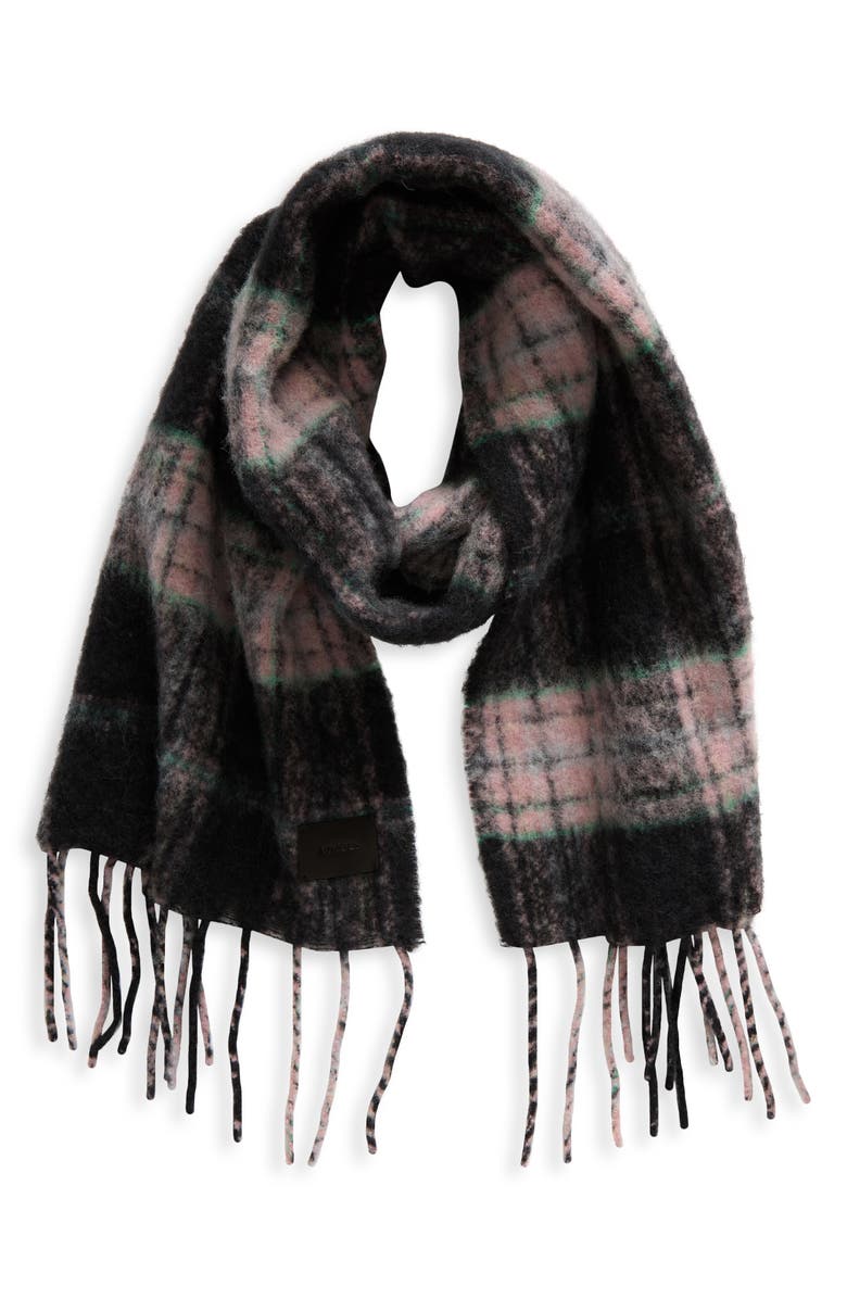 Vince Plaid Alpaca Blend Scarf, Main, color, Medium Pink