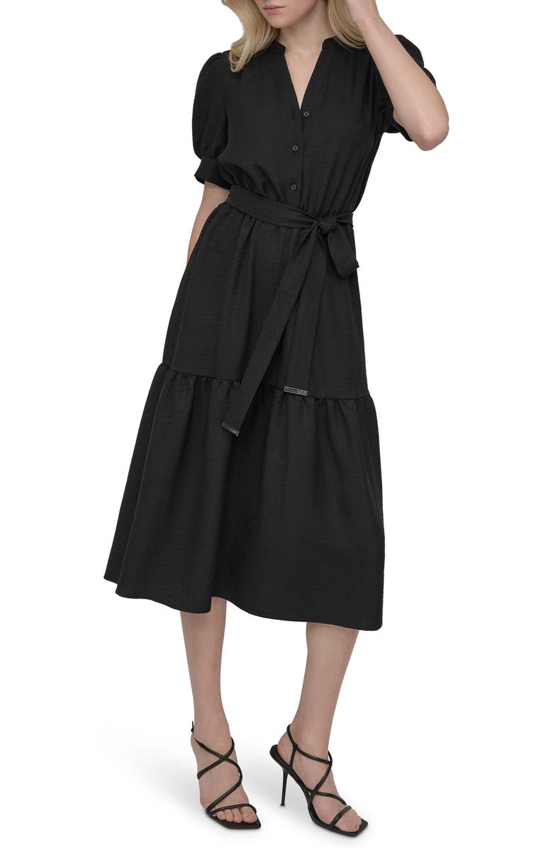 DKNY Puff Sleeve Midi Shirtdress, Main, color,