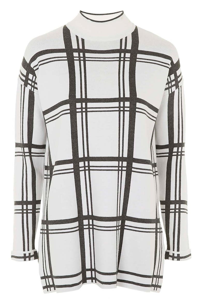 Jacquard Check Tunic Sweater, Alternate, color, CREAM MULTI