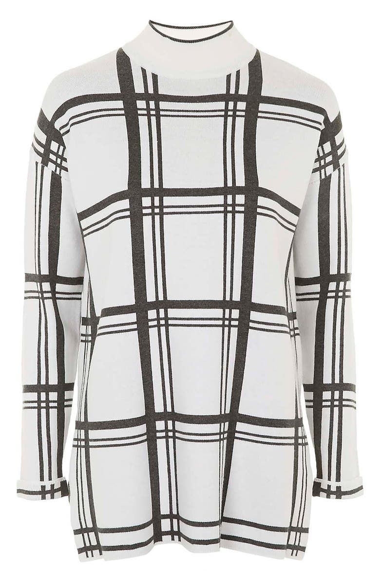 Topshop Jacquard Check Tunic Sweater, Alternate, color, 