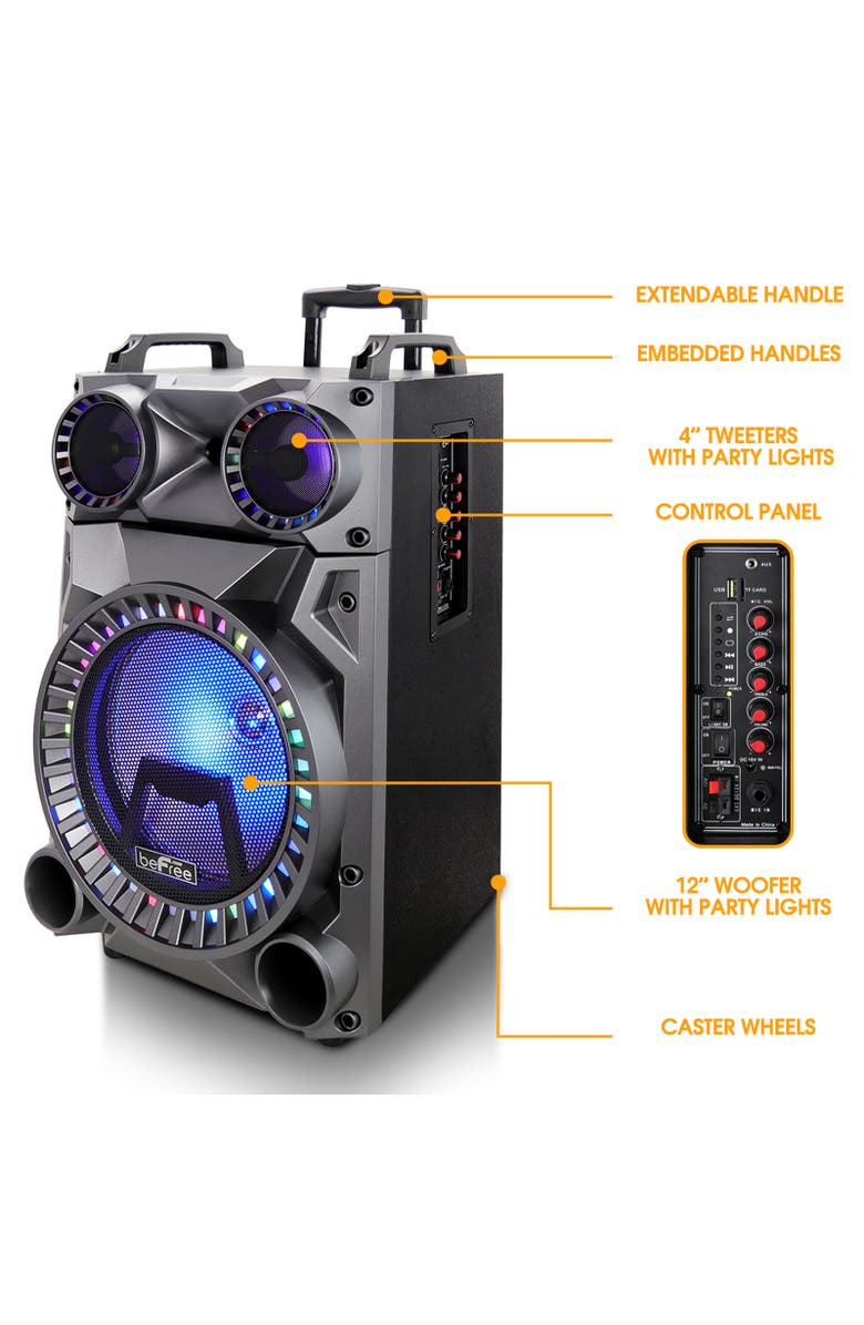 Befree Sound Rechargeable 12in Bluetooth Portable Party Speaker with Party Lights, Alternate, color, Grey