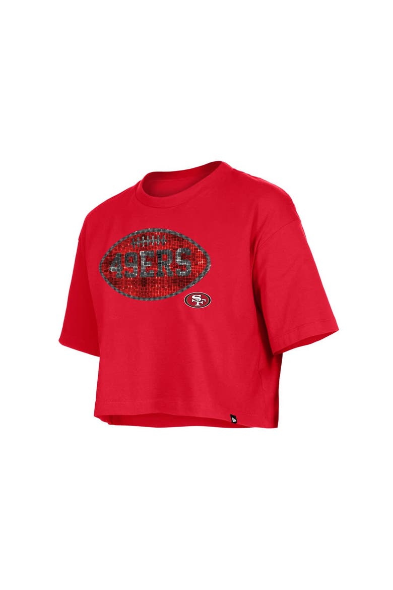 Girl's New Era Scarlet San Francisco 49ers Flip Sequin Boxy T-Shirt, Alternate, color, Scarlet