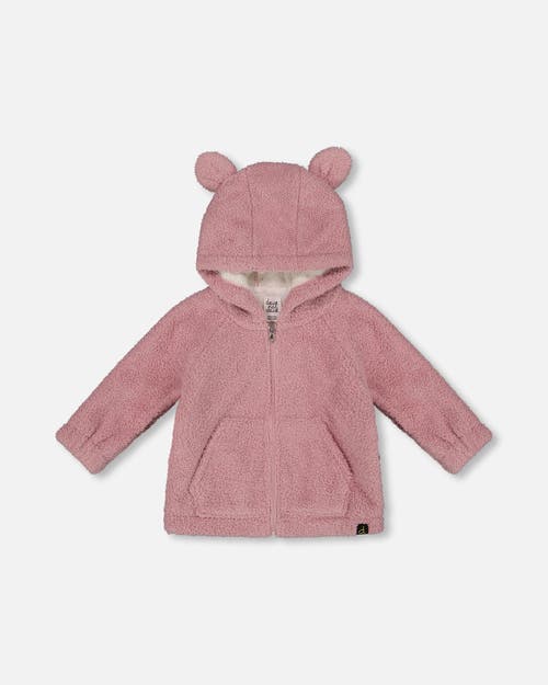 Deux Par Deux Hooded Full Zip Cat Plush Jacket In Pink