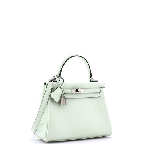 Pre-owned Hermes  Hermes Kelly Handbag Green Swift With Palladium Hardware 25