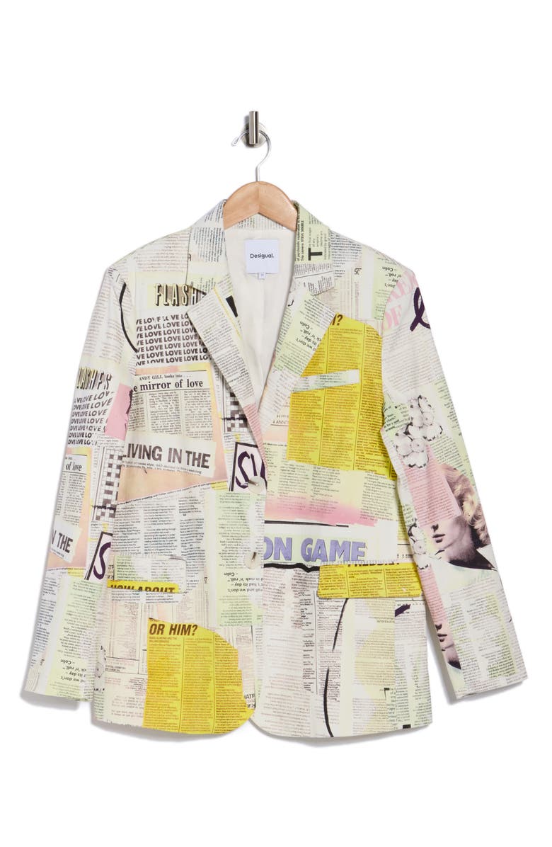 Desigual Newsprint Stretch Cotton Blazer, Main, color, 