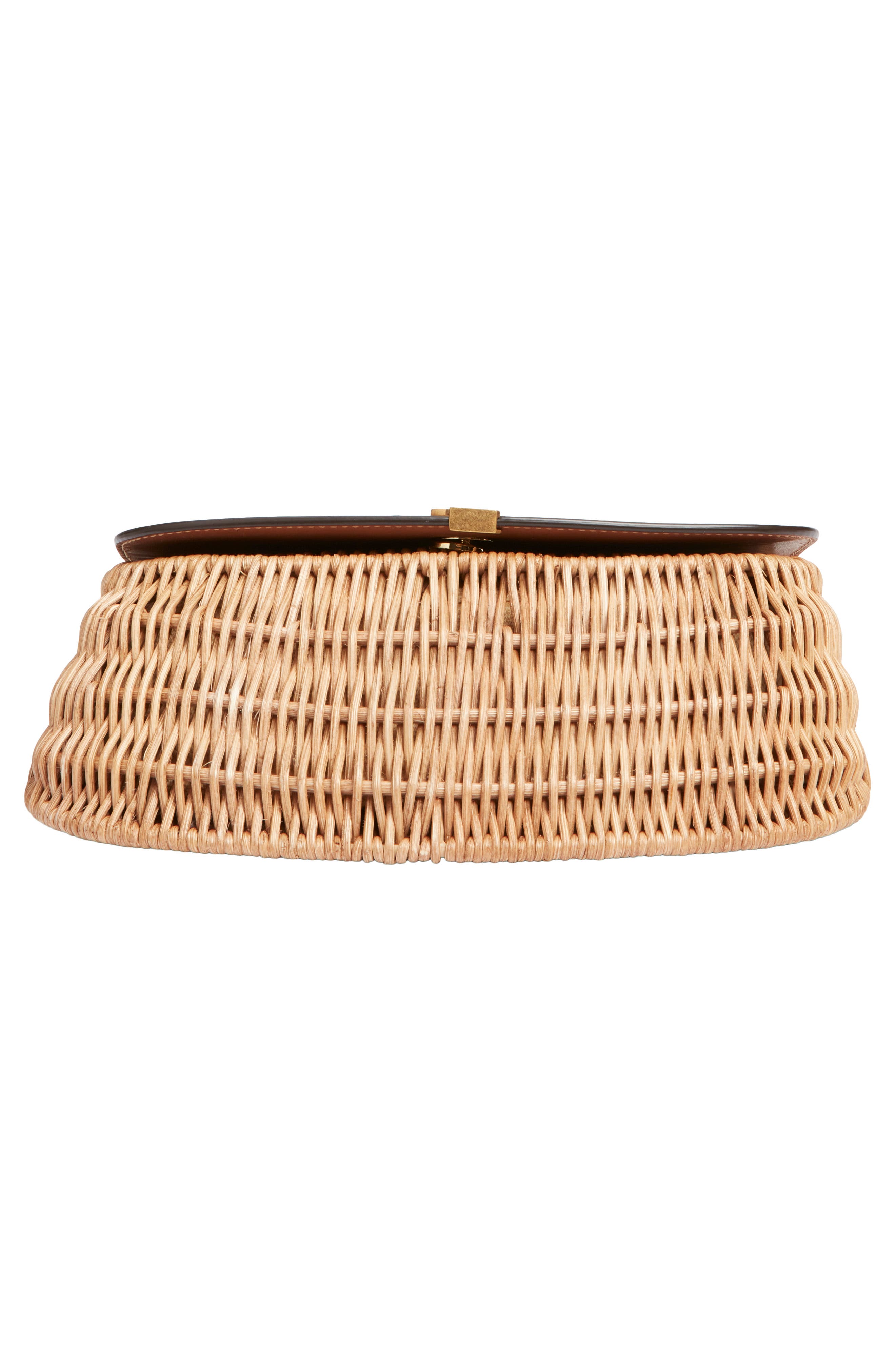 Saint Laurent Voltaire Raffia & Leather Top Handle Bag, Alternate, color, Naturel/ Brick