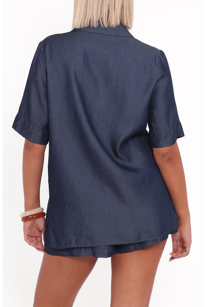 Aaliyah Tie Front Chambray Top, Alternate, color, DARK WASH