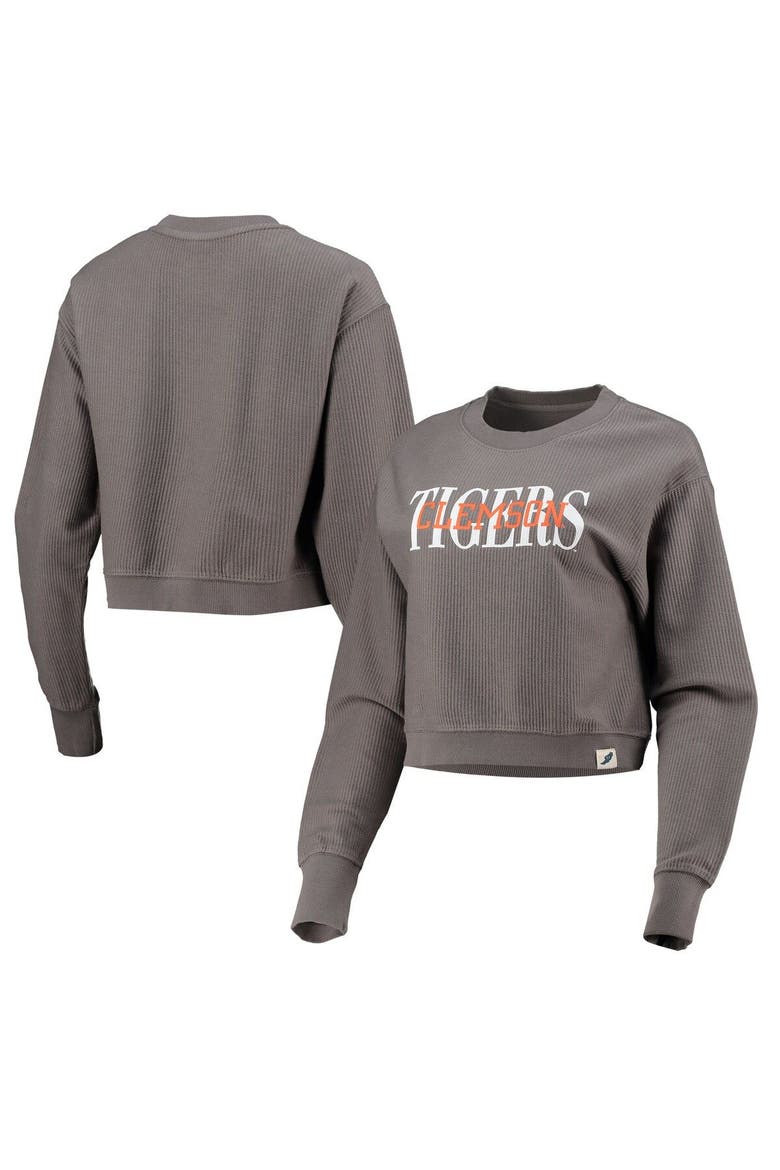 Women's League Collegiate Wear Graphite Clemson Tigers Classic Corded Timber Crop Pullover Sweatshirt, Main, color, Graphite