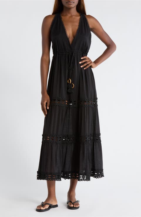 Cutout Trim Sleeveless Cover-Up Maxi Dress