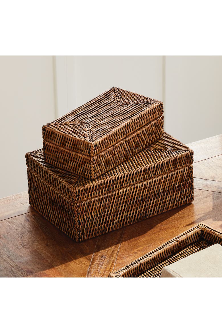 Burma Rattan Rectangular Lidded Boxes Set of 2, Alternate, color, Brown