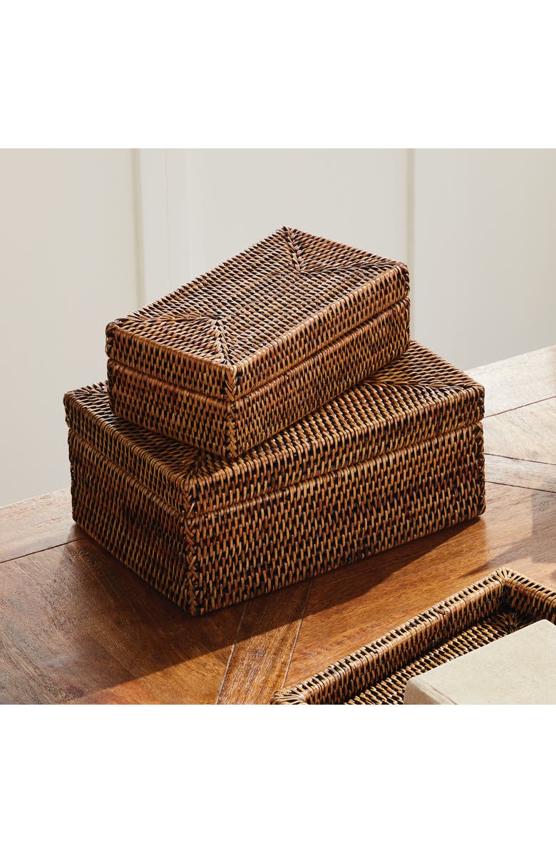 Napa Home & Garden Burma Rattan Rectangular Lidded Boxes Set of 2, Alternate, color, Brown