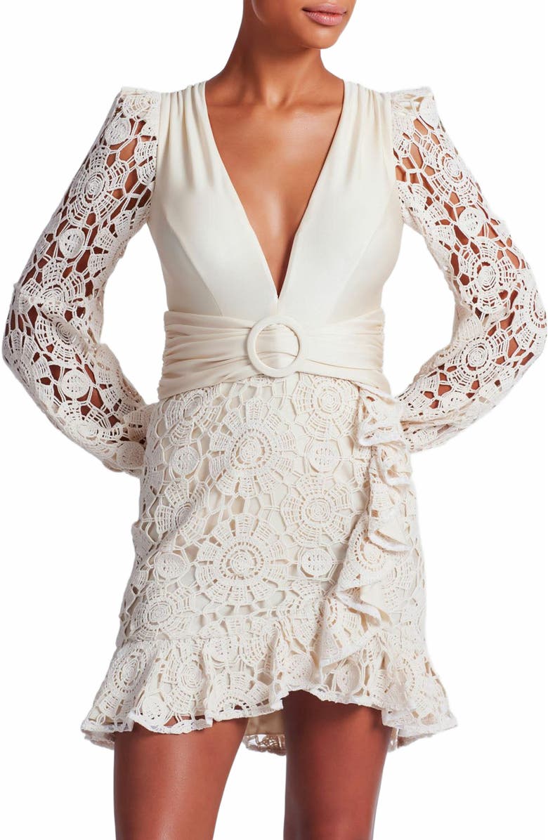 PatBO Crochet Plunge Mini Dress, Alternate, color, 