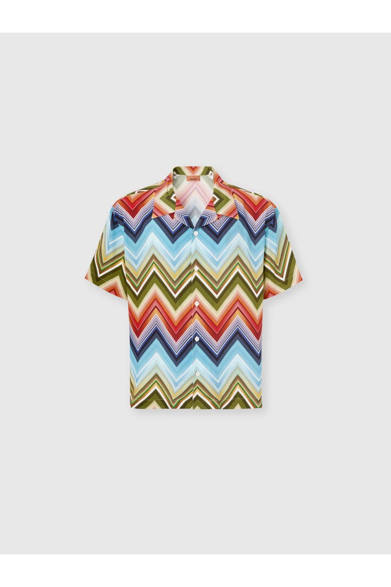 Bowling Shirt In Viscose With Macro Zigzag Print, Main, color, Multicoloured