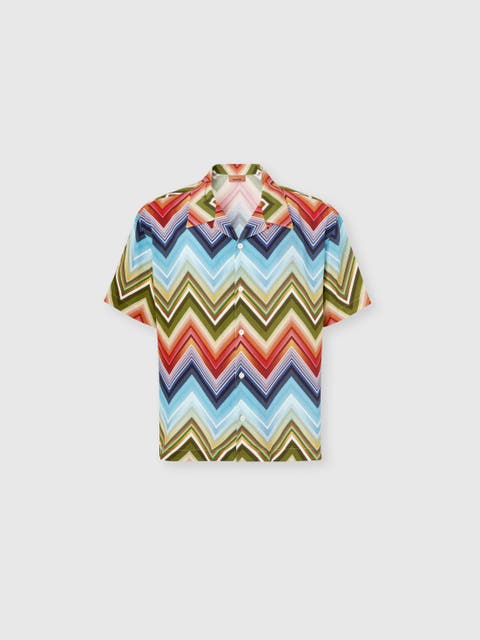 Bowling Shirt In Viscose With Macro Zigzag Print