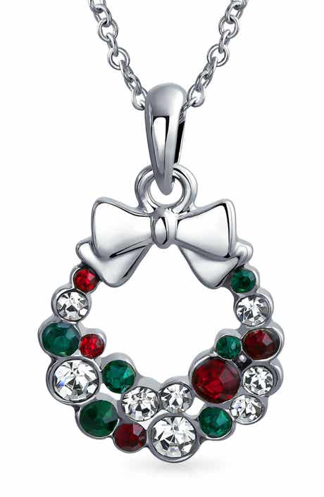 BLING JEWELRY Christmas Wreath Pendant Necklace