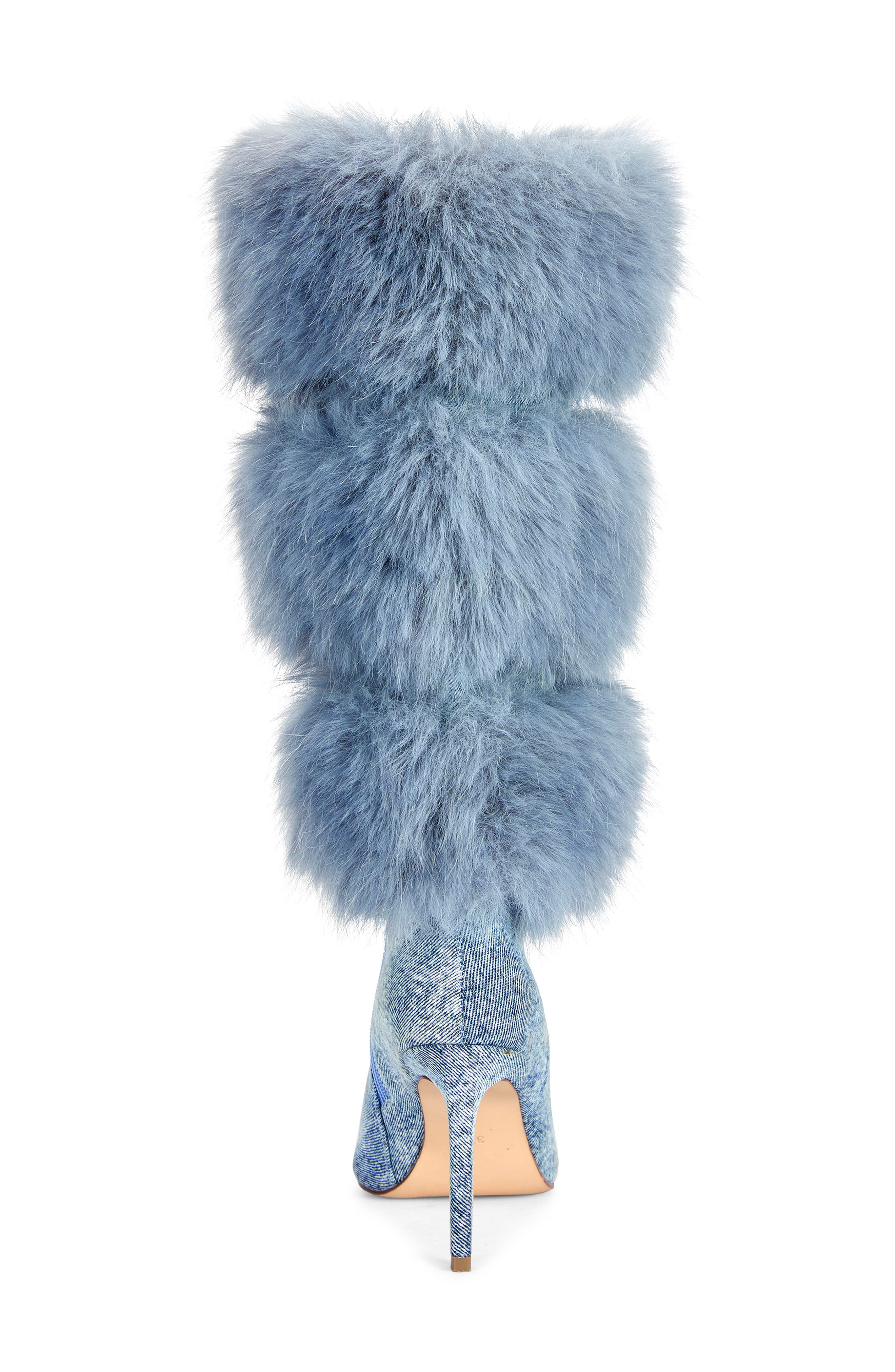 Senae Faux Fur Trim Knee High Boot, Alternate, color, BLUE