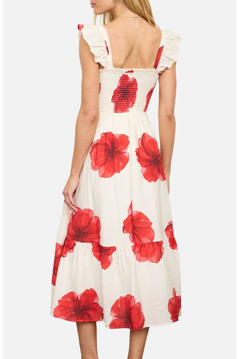Ruffle Strap Smocked Midi Dress, Alternate, color, RED/ IVORY