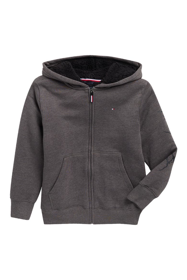 Kids' Signature Faux Fur Lined Full Zip Hoodie, Main, color, CHARCOAL HT