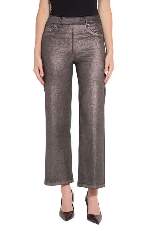 Metallic Coated High Waist Wide Leg Pull-On Jeans