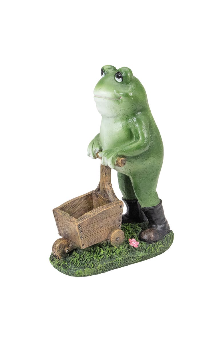 Northlight 11.5" Green Frog Pushing Wheelbarrow Outdoor Garden Statue, Main, color, Green