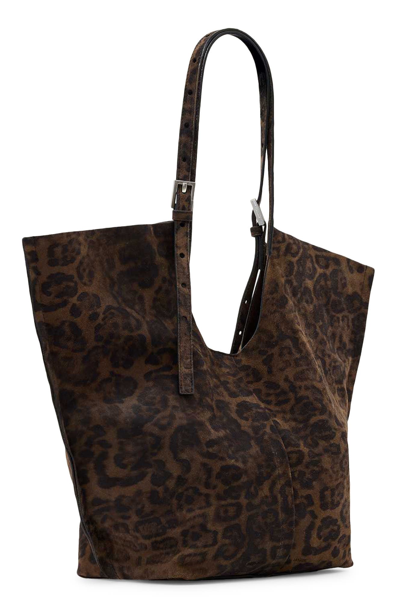 AllSaints Ara Leopard Print Leather Tote, Alternate, color, 