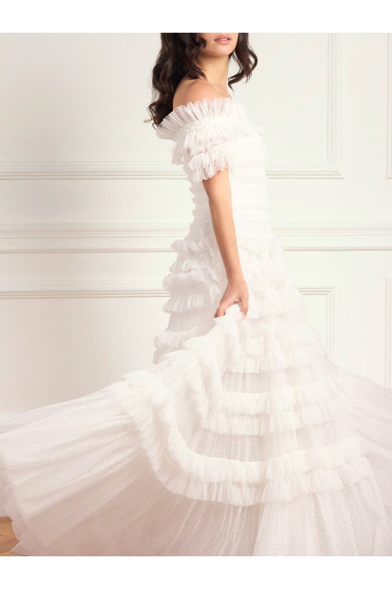 Lisette Ruffle Off Shoulder Gown, Alternate, color, Swan White