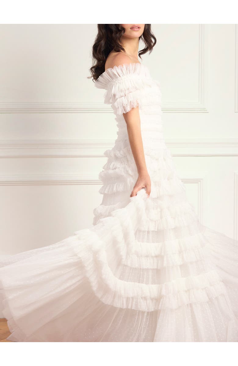 Needle & Thread Lisette Ruffle Off Shoulder Gown, Alternate, color, Swan White