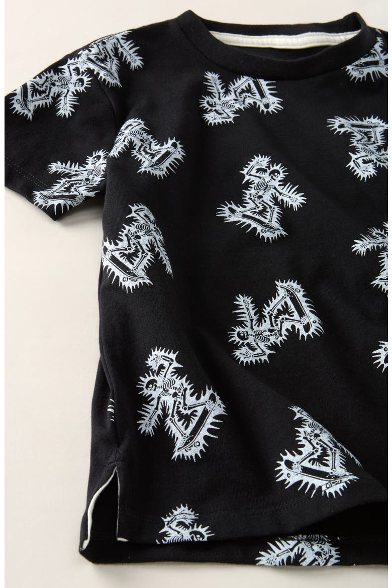Kids' Allover Print T-Shirt, Alternate, color, BLACK-IVORY BONEY SKATERS
