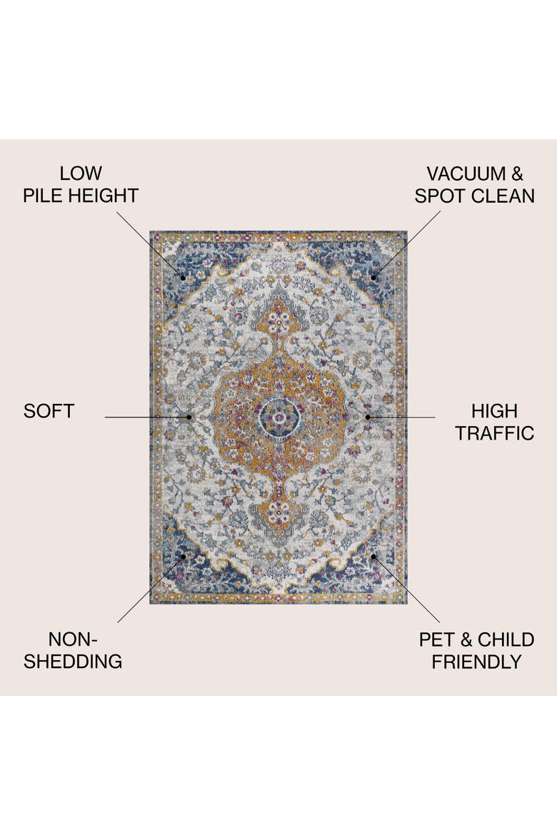 Lorena Ornate Boho Medallion Area Rug, Alternate, color, Light Gray/Dark Blue/Orange