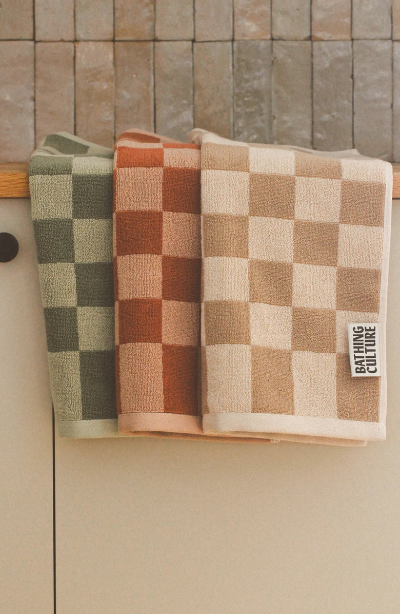 Bathing Culture Bathhouse Check Organic Towel, Alternate, color, Clay