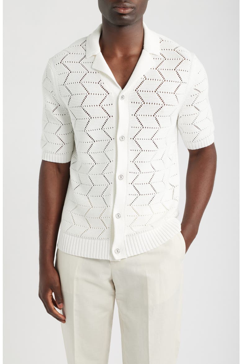 Dalkeith Open Knit Camp Shirt, Main, color, WHITE