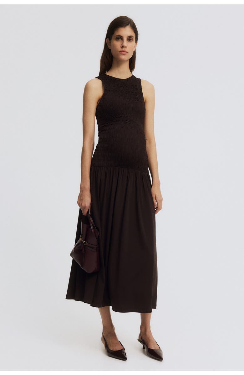 H&M Mama smocked jersey dress, Main, color, Dark Brown