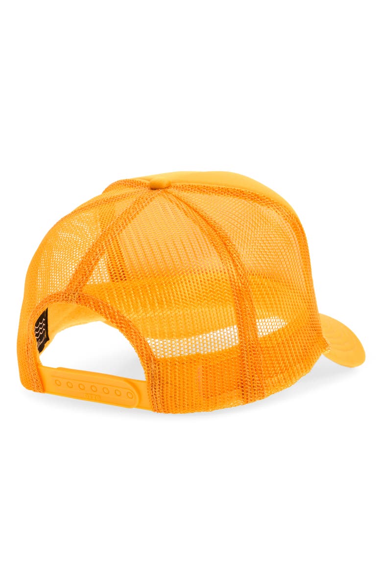 Local Beach Here For a Good Time Trucker Hat, Alternate, color, Gold/ Neon Pink