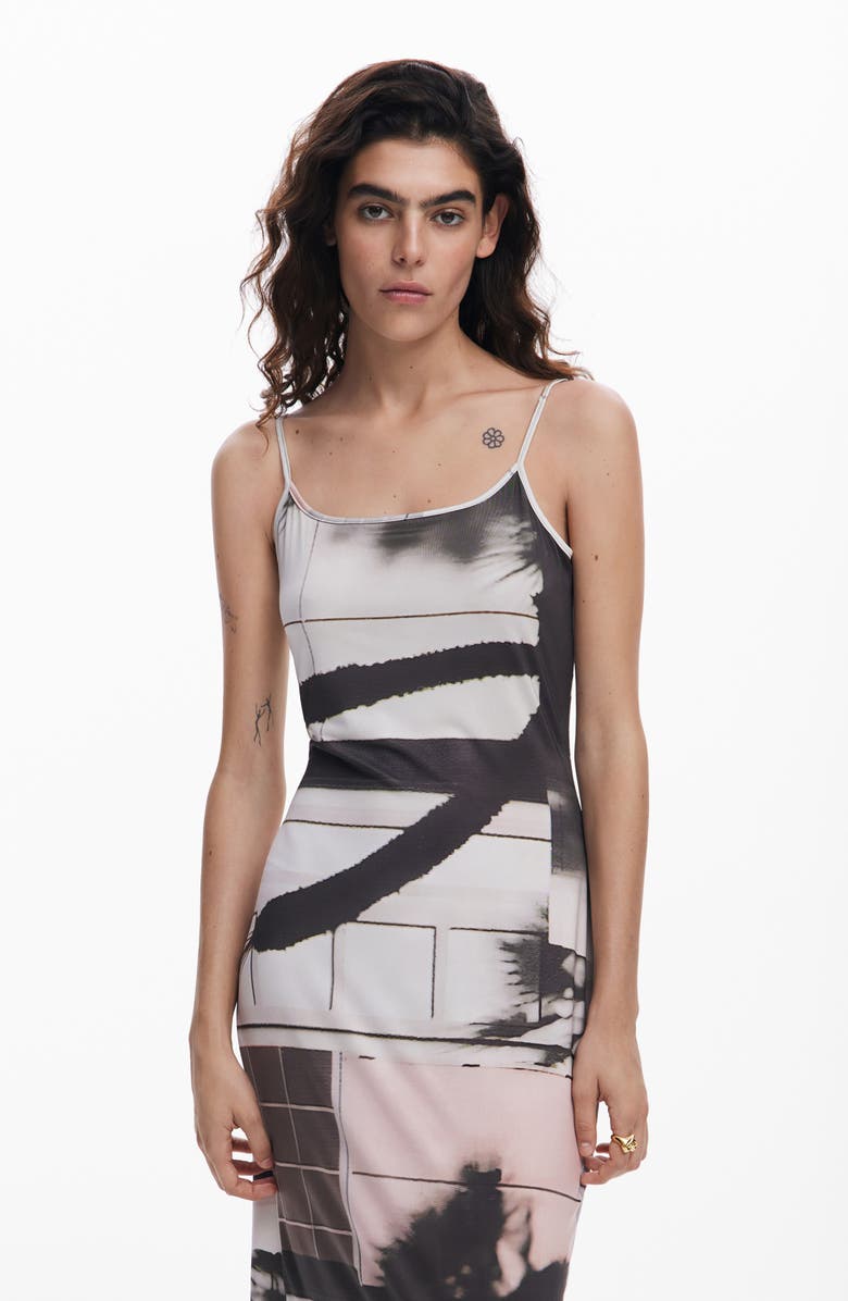 Desigual Fitted Midi Slipdress, Alternate, color, Light Beige