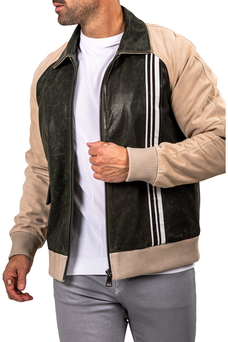 Leather Bomber Jacket, Alternate, color, GREEN