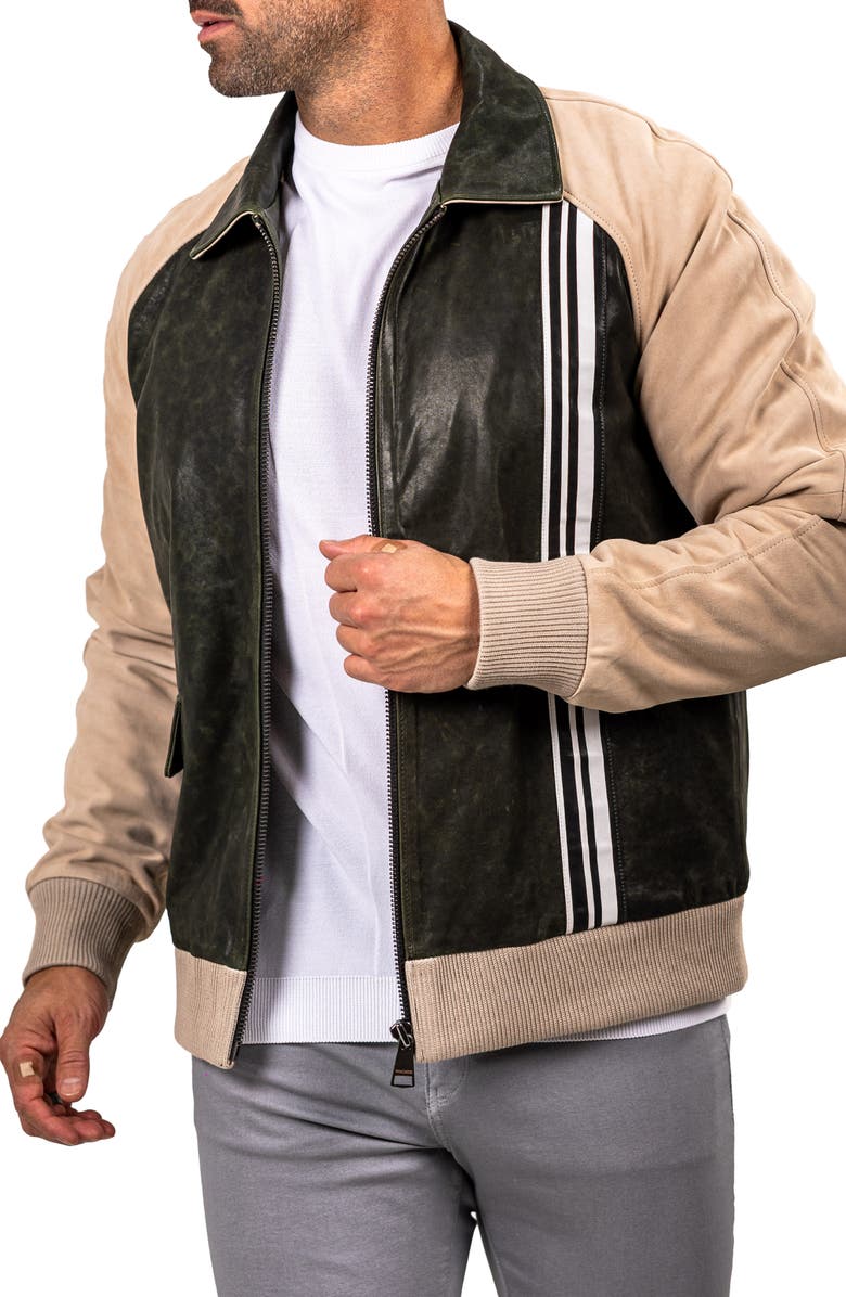 Maceoo Leather Bomber Jacket, Alternate, color, Green