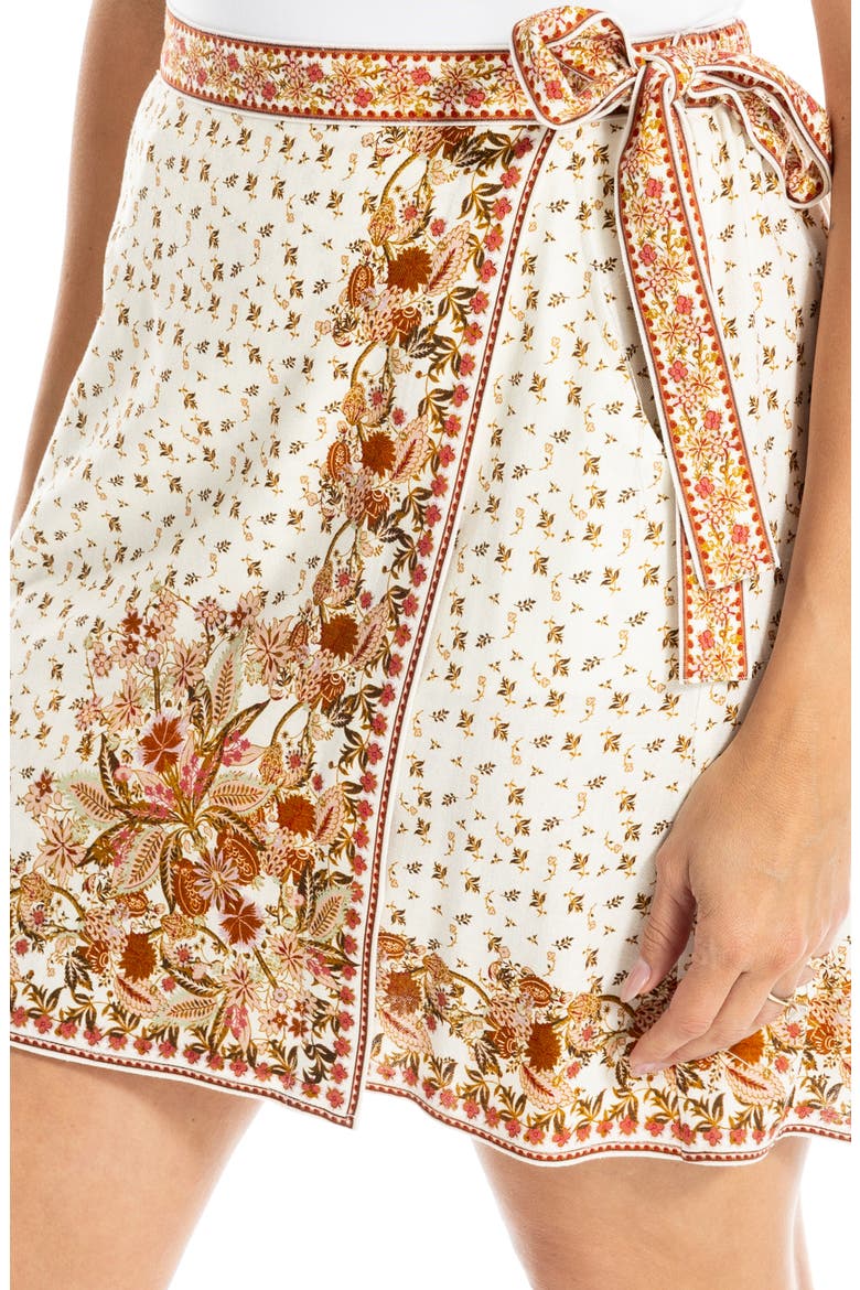 Embroidered Border Print Wrap Miniskirt, Alternate, color, CREAM/ RUST PAISLEY HARMONY