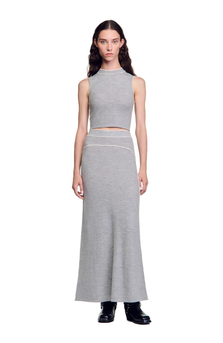SANDRO Long wool skirt, Main, color, 