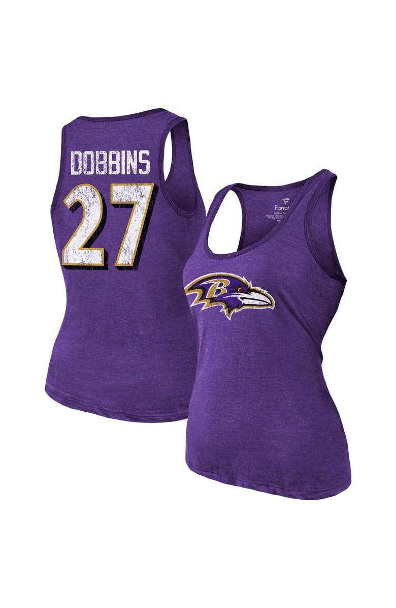 Majestic Threads Women's Majestic Threads J.K. Dobbins Heathered Purple Baltimore Ravens Name & Number Tri-Blend Tank Top, Main, color, 