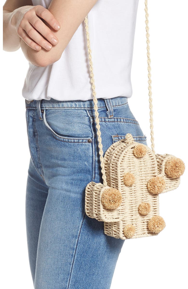 Knotty Cactus Straw Crossbody Bag, Alternate, color,