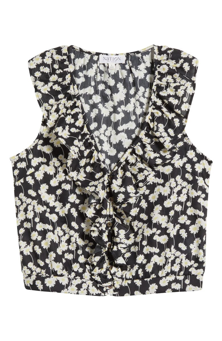 Nation LTD Ella Floral Ruffle Organic Cotton Button-Up Tank, Alternate, color, Hazy Daisy