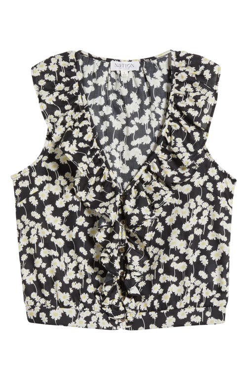 Nation Ltd Ella Floral Ruffle Organic Cotton Button-up Tank In Black